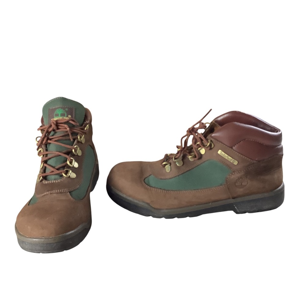 Timberland Field Boots Boys 7 Brown Green‎ Leather Mid Top Gorpcore Lace Up